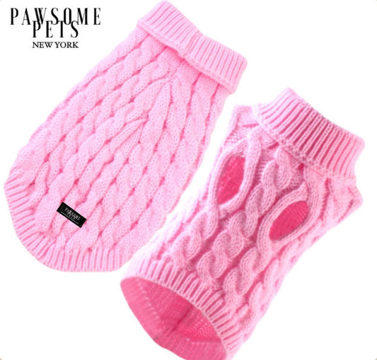 Extra Warm Cable Knit Dog and Cat Sweater – Pink