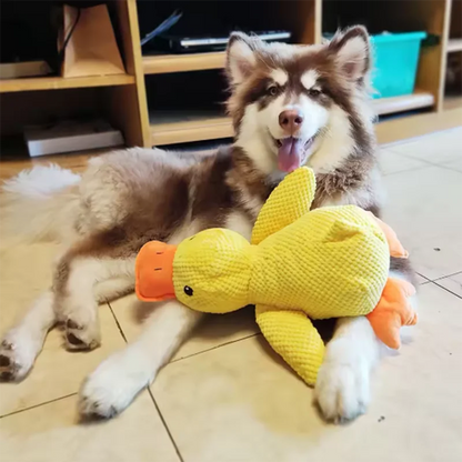 Dog sleeping with a dog hug duck toys to relieve boredom of little yellow duck pet interactive plush doll pet supplies-3