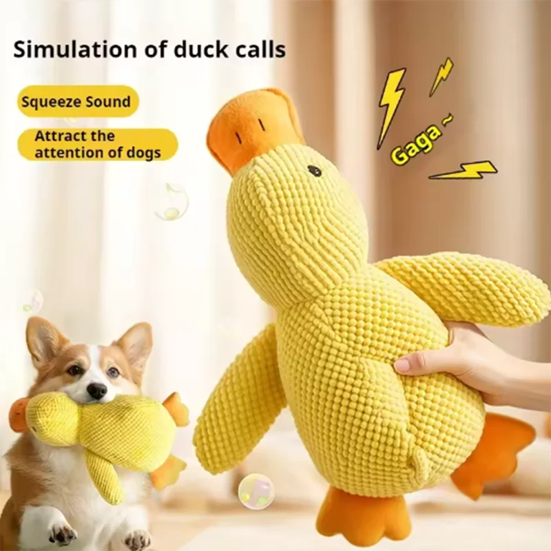 Dog sleeping with a dog hug duck toys to relieve boredom of little yellow duck pet interactive plush doll pet supplies-4
