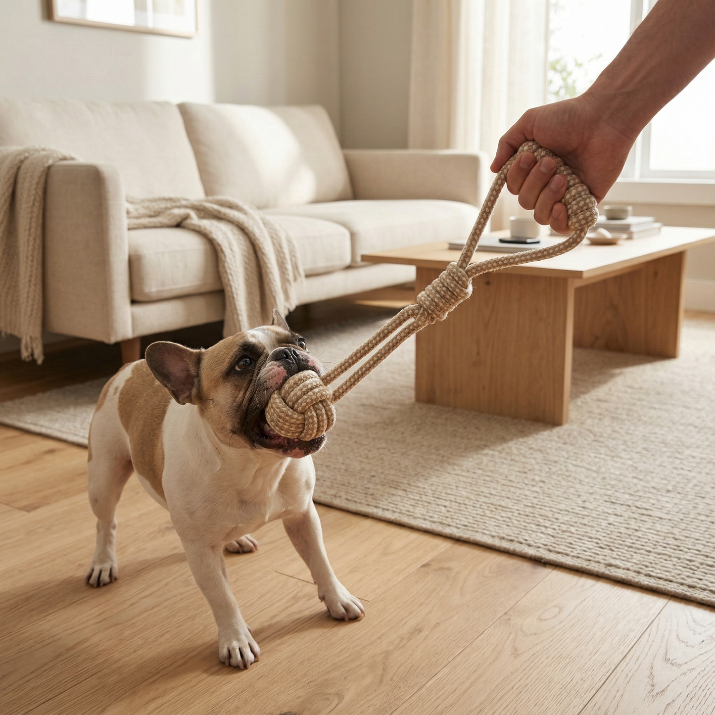 Forest Knot Hemp Rope Tug Toy with Handle